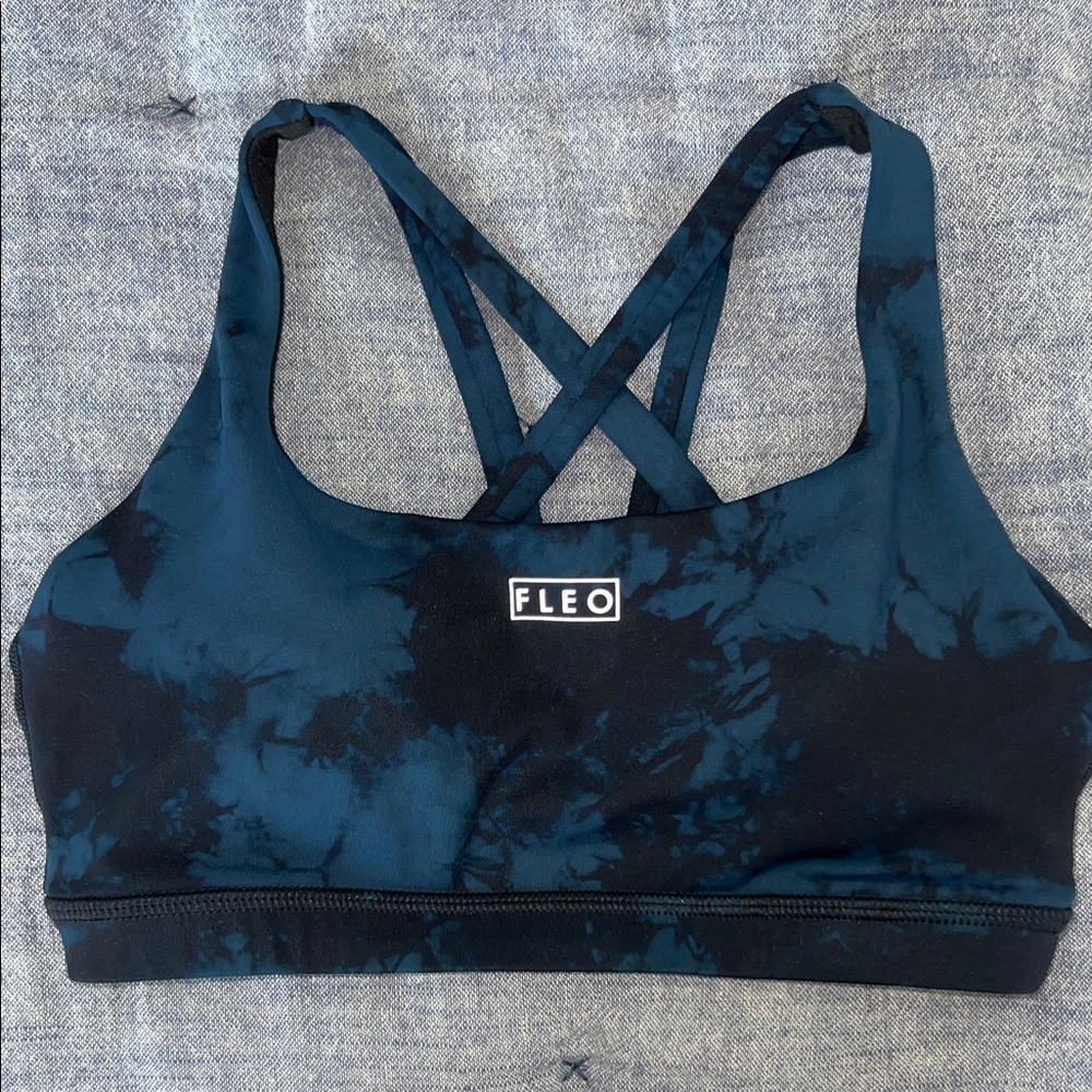 Fleo Navy Tie-Dye Strappy Sports Bra